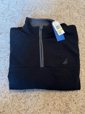 Nautica Quarter Zip Black Super Soft Sueded Fleece Pullover. New w/tags. Medium.